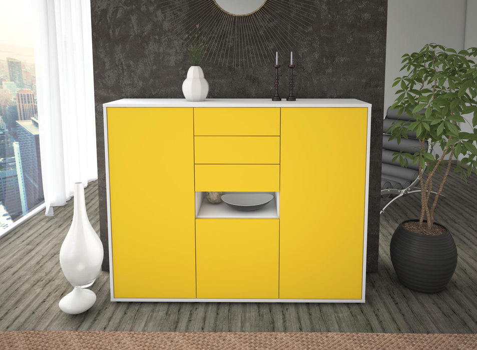 Highboard Paulina, Gelb Front (136x108x35cm) - Dekati GmbH