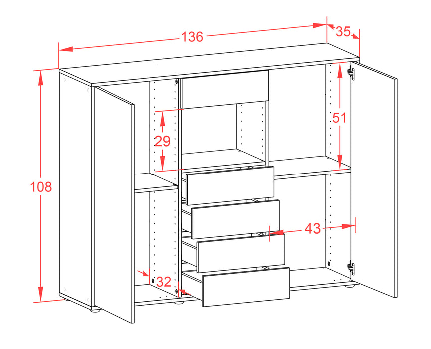 Highboard Marie, Rost Maße (136x108x35cm) - Dekati GmbH