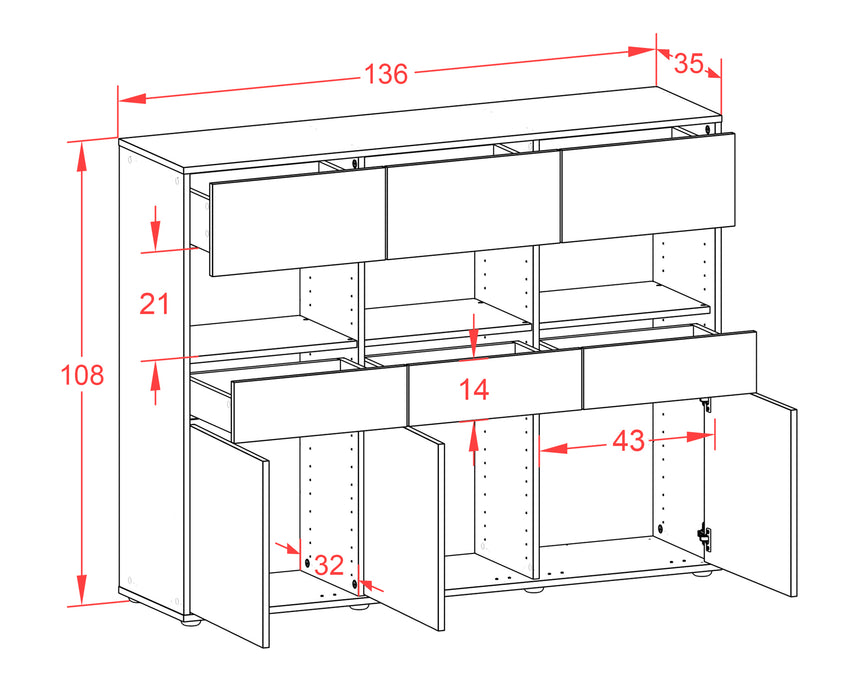 Highboard Tizia, Rost Maße (136x108x35cm) - Dekati GmbH