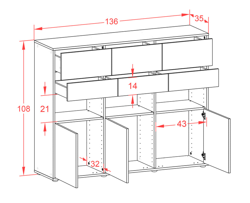 Highboard Tiziana, Beton Maße (136x108x35cm) - Dekati GmbH