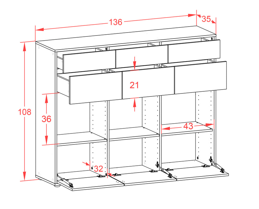 Highboard Tonja, Rost Maße (136x108x35cm) - Dekati GmbH