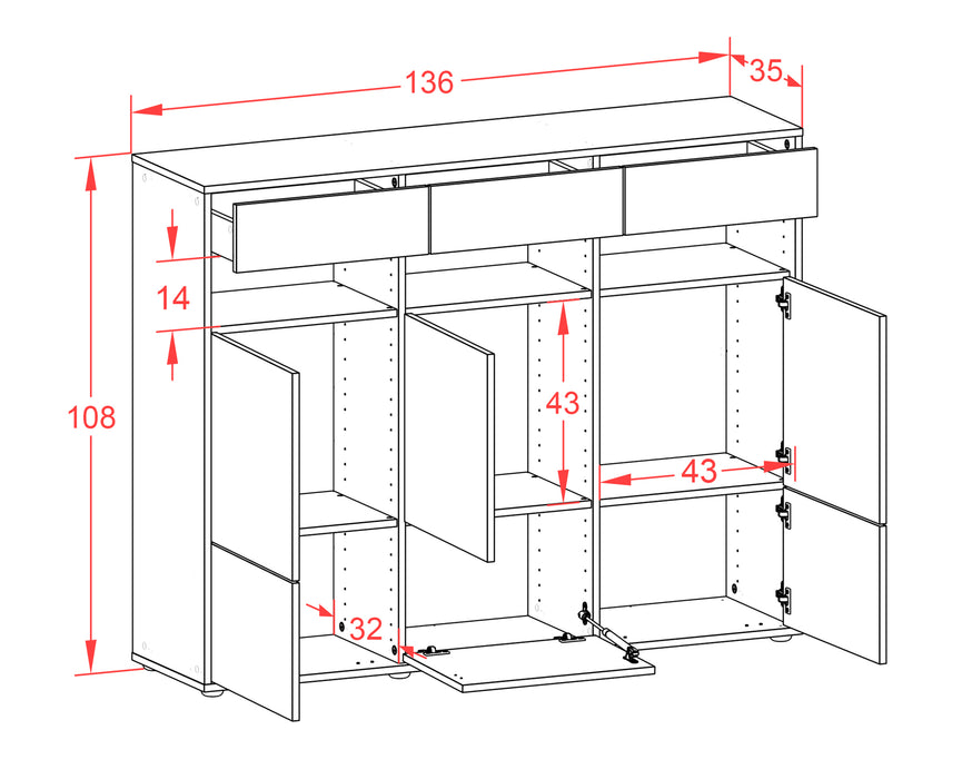 Highboard Tosca, Rost Maße (136x108x35cm) - Dekati GmbH