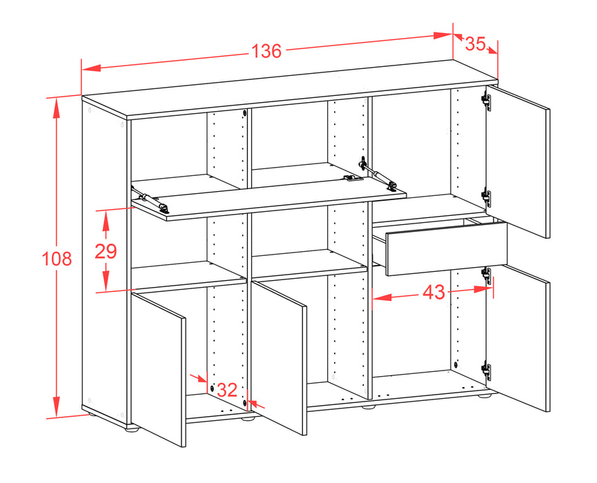 Highboard Valeria, Rost Maße (136x108x35cm) - Dekati GmbH