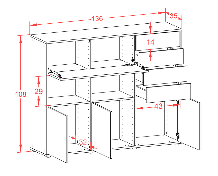 Highboard Vanda, Rost Maße (136x108x35cm) - Dekati GmbH