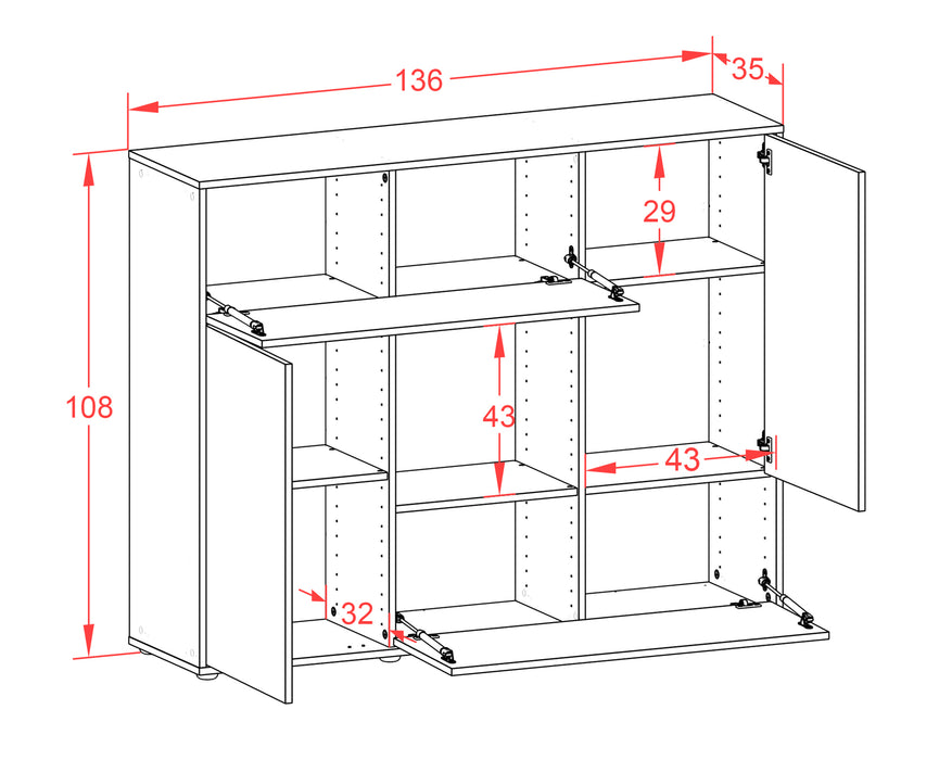 Highboard Veronica, Rost Maße (136x108x35cm) - Dekati GmbH