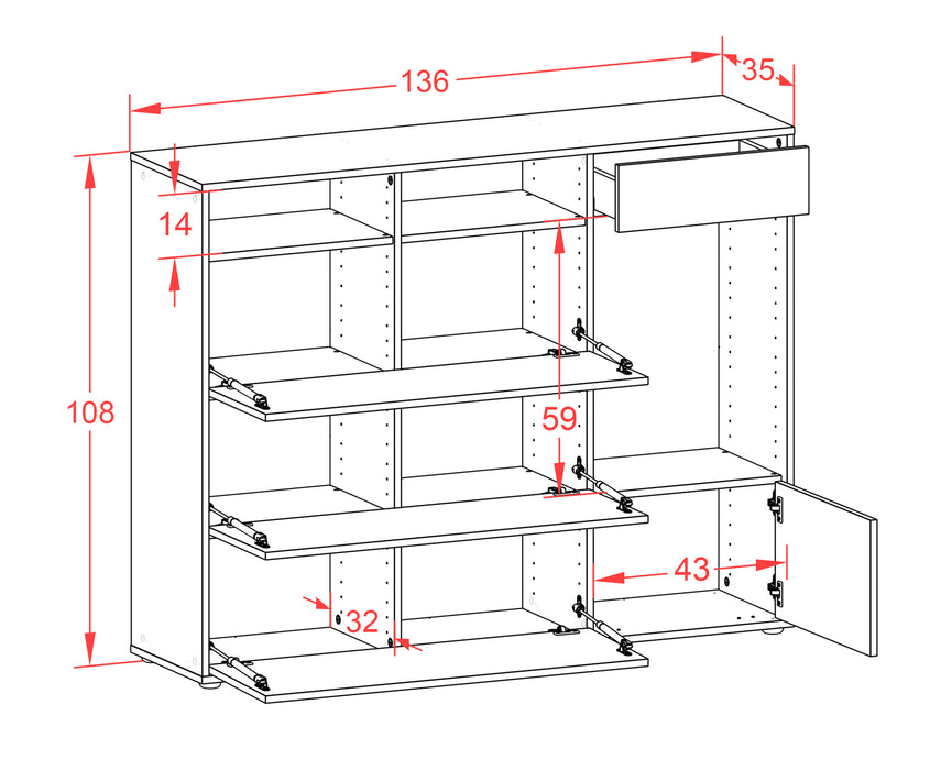 Highboard Viona, Rost Maße (136x108x35cm) - Dekati GmbH