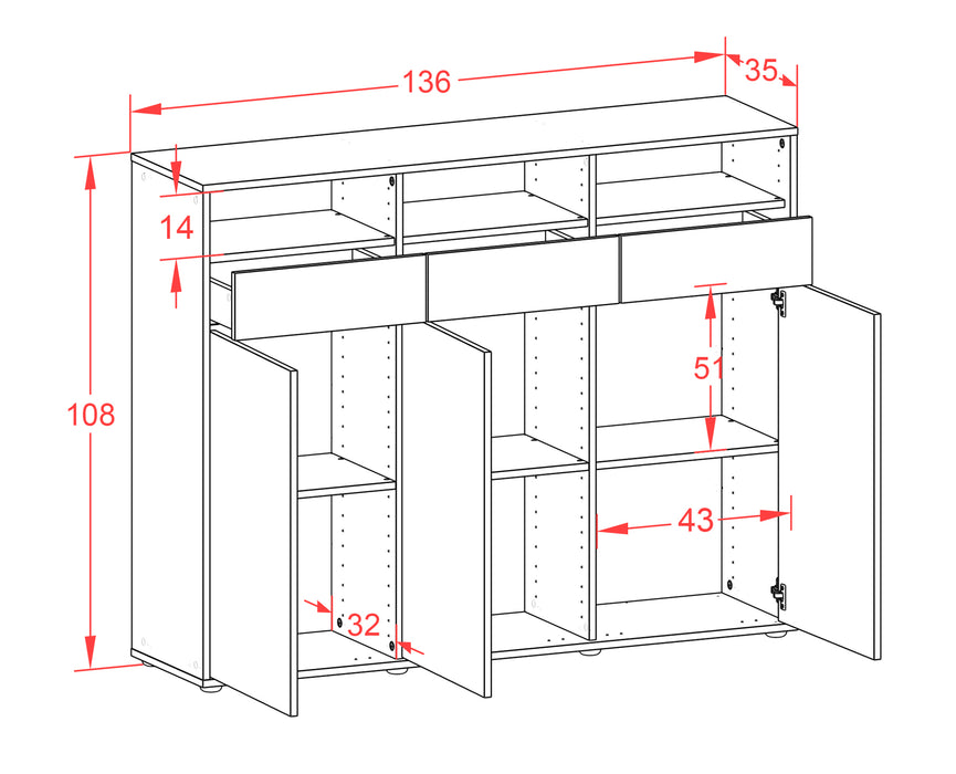 Highboard Marta, Rost Maße (136x108x35cm) - Dekati GmbH