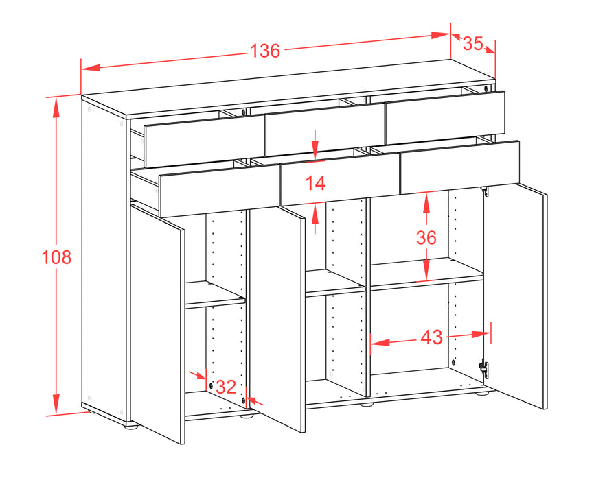 Highboard Martina, Rost Maße (136x108x35cm) - Dekati GmbH