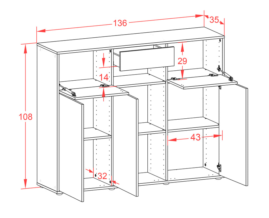 Highboard Matilda, Rost Maße (136x108x35cm) - Dekati GmbH