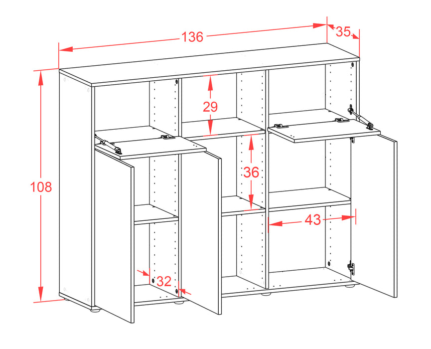 Highboard Melanie, Rost Maße (136x108x35cm) - Dekati GmbH