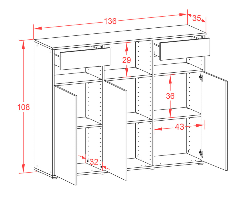 Highboard Mena, Rost Maße (136x108x35cm) - Dekati GmbH