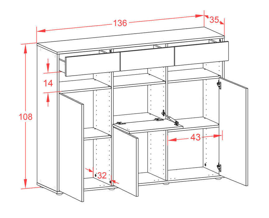 Highboard Michaela, Rost Maße (136x108x35cm) - Dekati GmbH