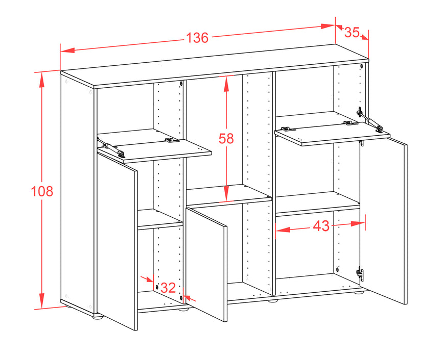 Highboard Michelle, Rost Maße (136x108x35cm) - Dekati GmbH