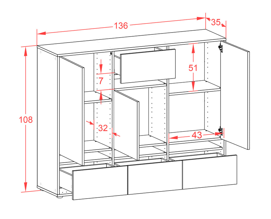 Highboard Mona, Rost Maße (136x108x35cm) - Dekati GmbH