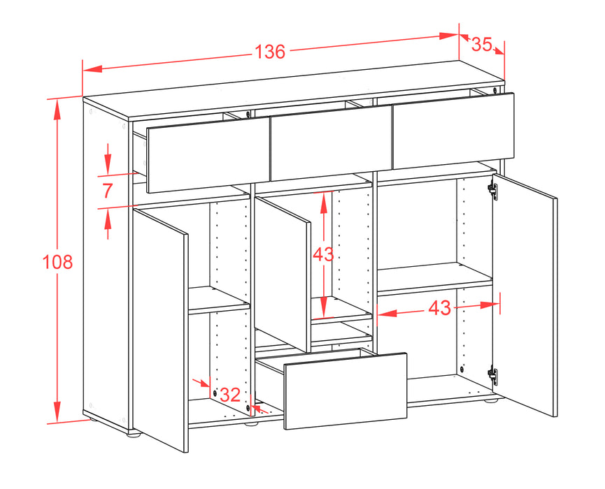 Highboard Monia, Rost Maße (136x108x35cm) - Dekati GmbH