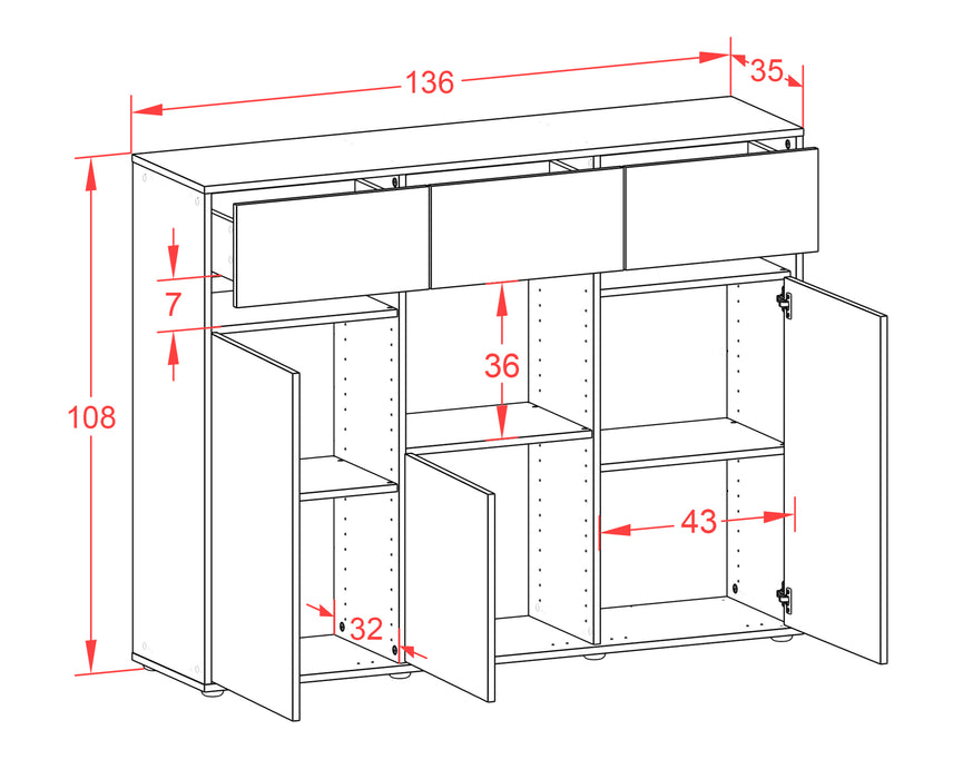 Highboard Nathalie, Rost Maße (136x108x35cm) - Dekati GmbH