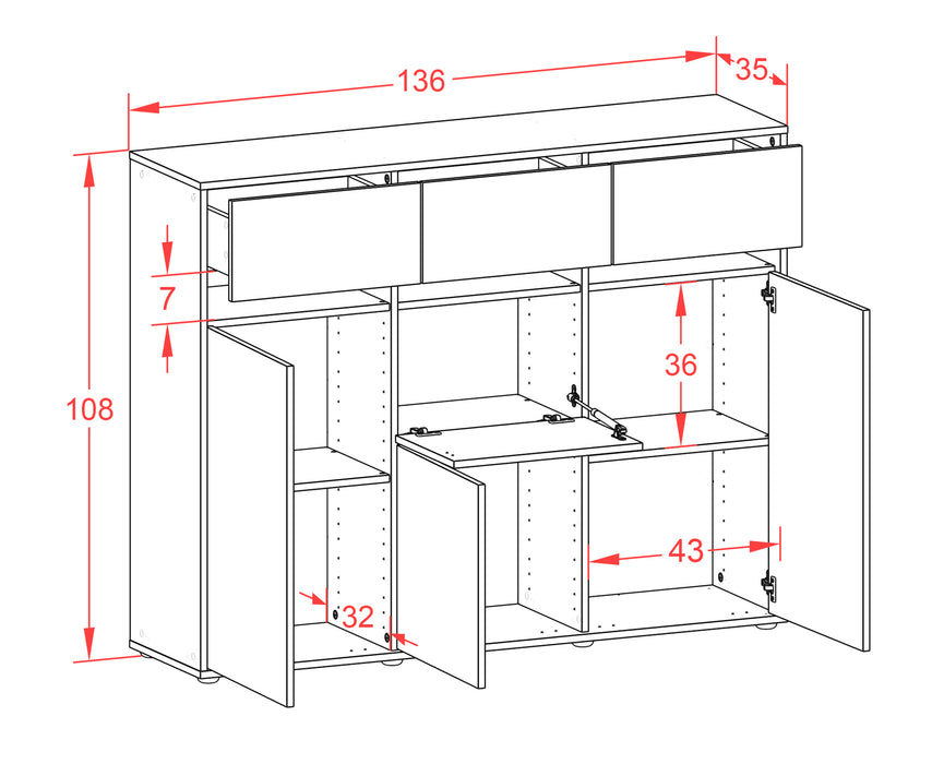 Highboard Neda, Rost Maße (136x108x35cm) - Dekati GmbH