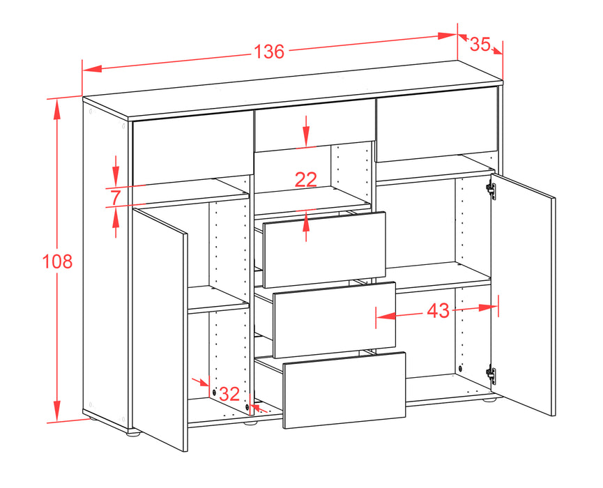 Highboard Nella, Rost Maße (136x108x35cm) - Dekati GmbH