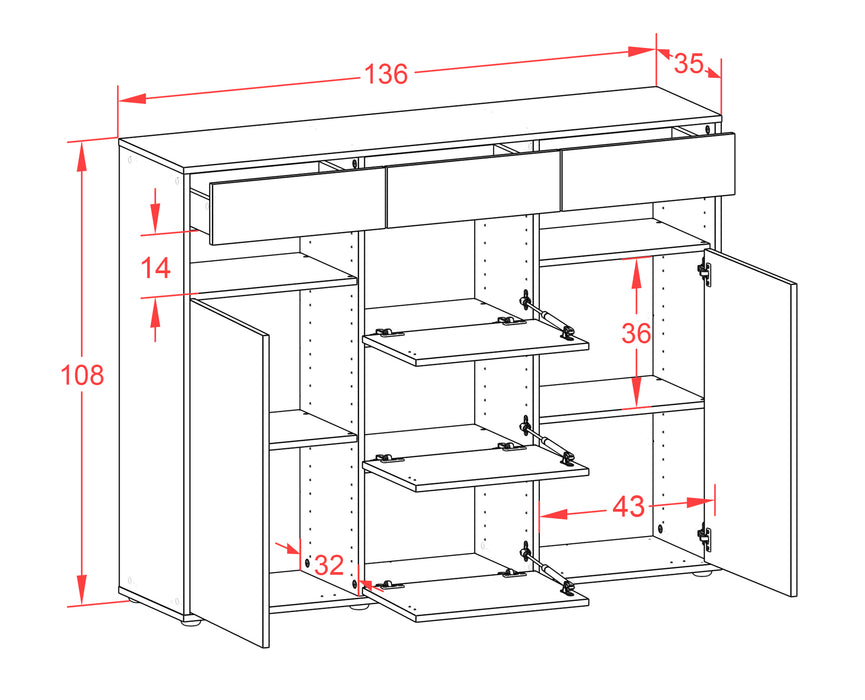 Highboard Nevia, Rost Maße (136x108x35cm) - Dekati GmbH