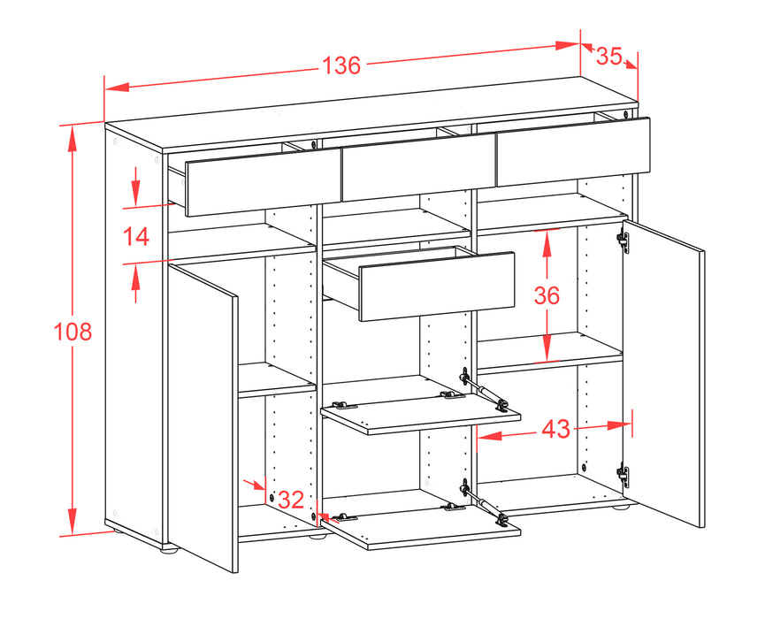 Highboard Ylenia, Rost Maße (136x108x35cm) - Dekati GmbH