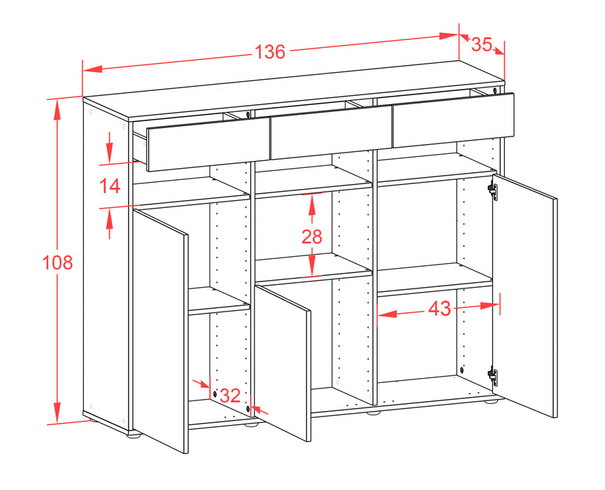 Highboard Nicole, Rost Maße (136x108x35cm) - Dekati GmbH