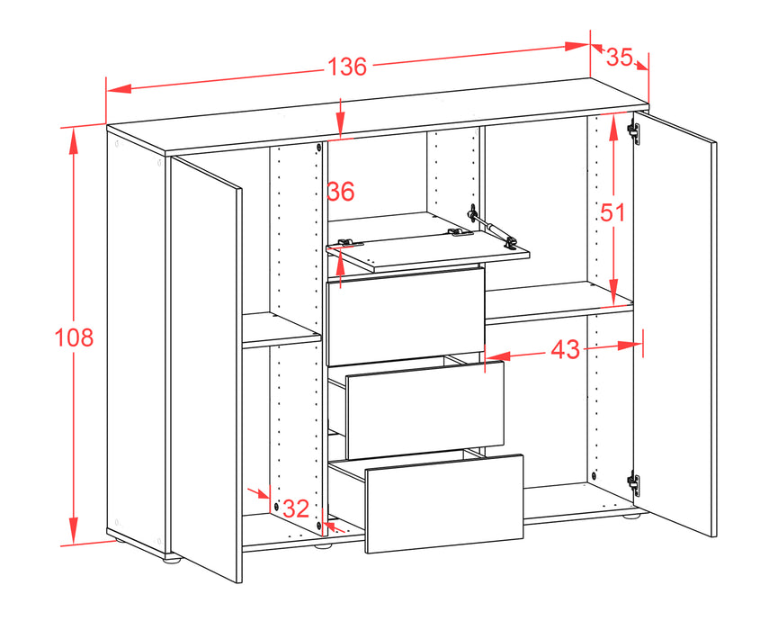 Highboard Nikola, Rost Maße (136x108x35cm) - Dekati GmbH