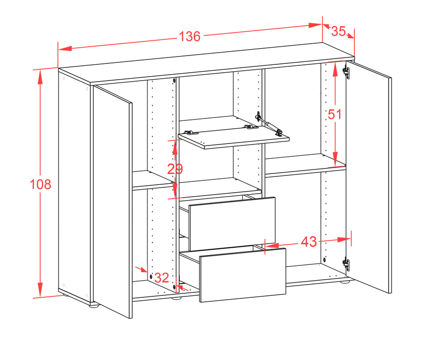 Highboard Nila, Rost Maße (136x108x35cm) - Dekati GmbH