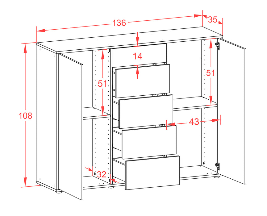 Highboard Nina, Rost Maße (136x108x35cm) - Dekati GmbH