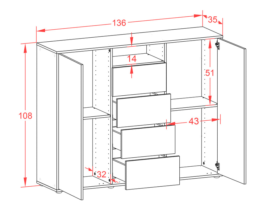 Highboard Nives, Rost Maße (136x108x35cm) - Dekati GmbH