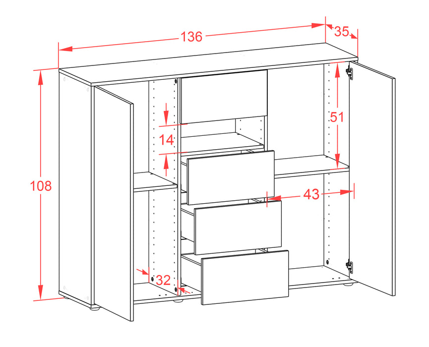 Highboard Noe, Rost Maße (136x108x35cm) - Dekati GmbH