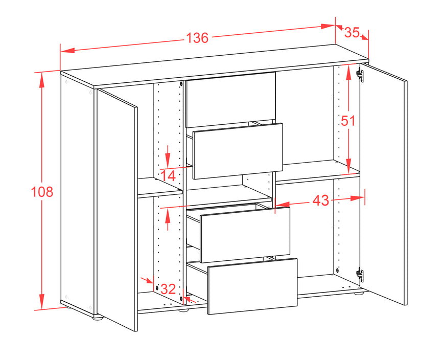 Highboard Noelia, Rost Maße (136x108x35cm) - Dekati GmbH