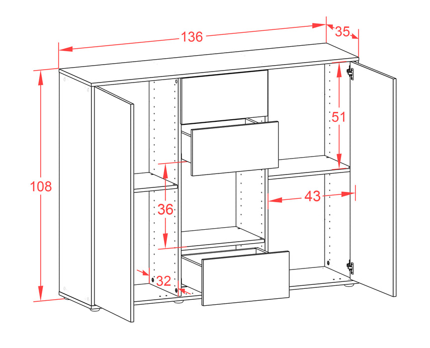 Highboard Nora, Rost Maße (136x108x35cm) - Dekati GmbH