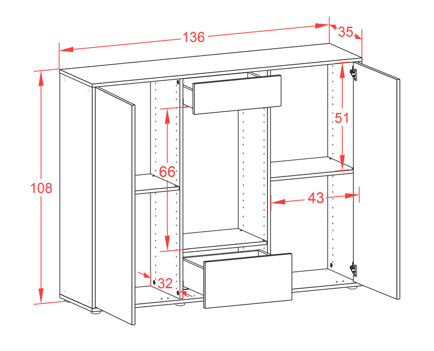 Highboard Nova, Rost Maße (136x108x35cm) - Dekati GmbH