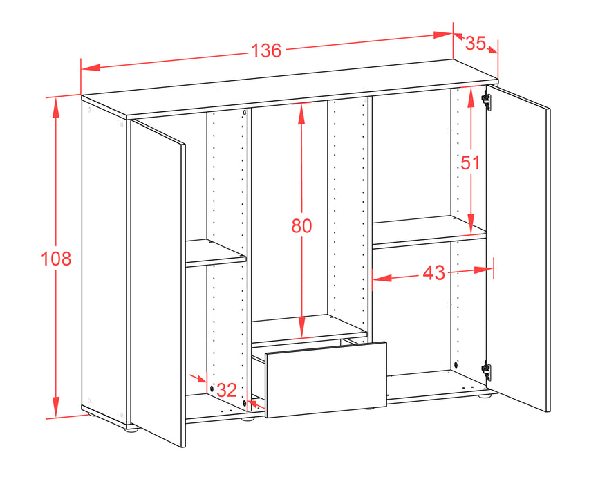 Highboard Nuccia, Rost Maße (136x108x35cm) - Dekati GmbH