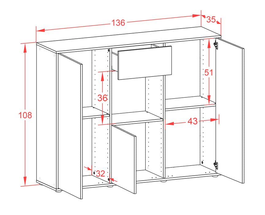 Highboard Nuria, Rost Maße (136x108x35cm) - Dekati GmbH