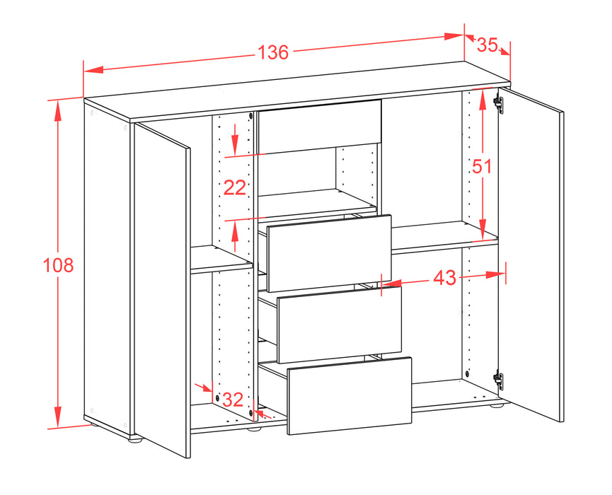 Highboard Ornella, Beton Maße (136x108x35cm) - Dekati GmbH