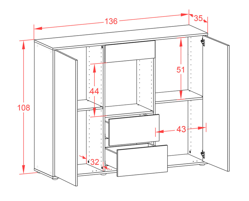 Highboard Ortensia, Rost Maße (136x108x35cm) - Dekati GmbH