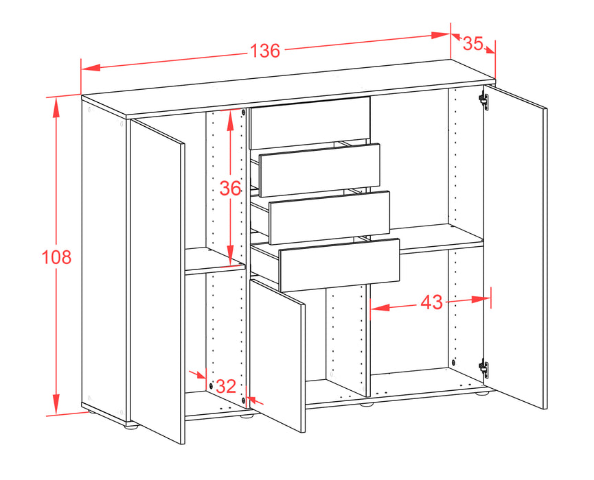 Highboard Patricia, Rost Maße (136x108x35cm) - Dekati GmbH