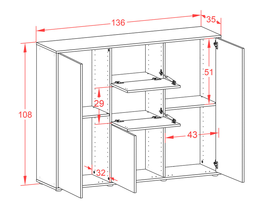 Highboard Polina, Rost Maße (136x108x35cm) - Dekati GmbH