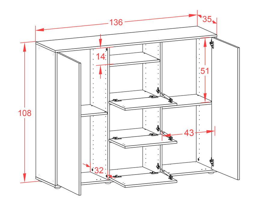 Highboard Quartilla, Rost Maße (136x108x35cm) - Dekati GmbH