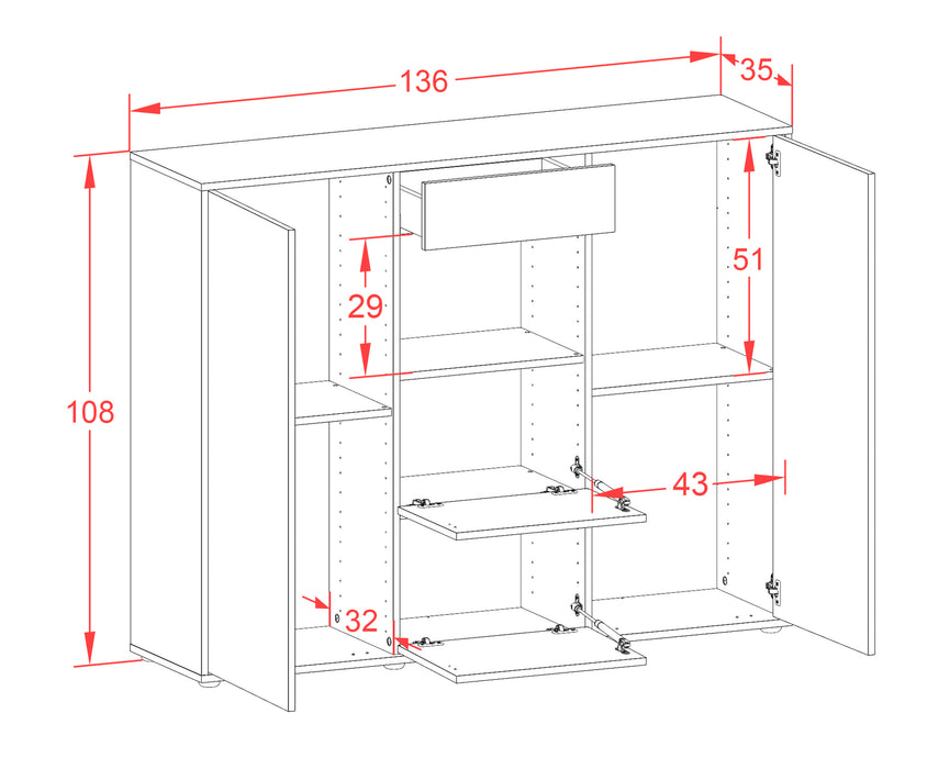 Highboard Rachelle, Rost Maße (136x108x35cm) - Dekati GmbH