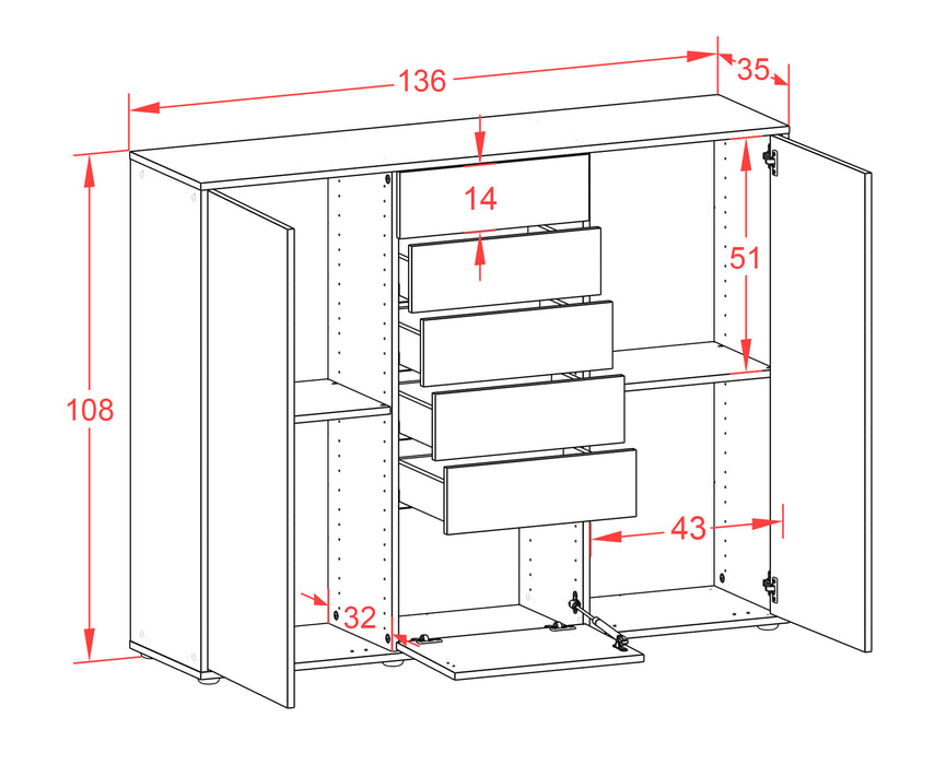 Highboard Ramona, Rost Maße (136x108x35cm) - Dekati GmbH