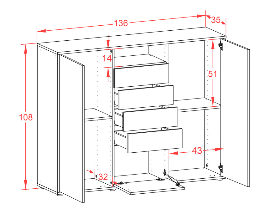 Highboard Ravena, Rost Maße (136x108x35cm) - Dekati GmbH