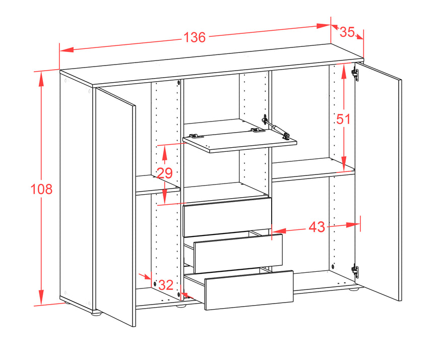 Highboard Ravenna, Rost Maße (136x108x35cm) - Dekati GmbH