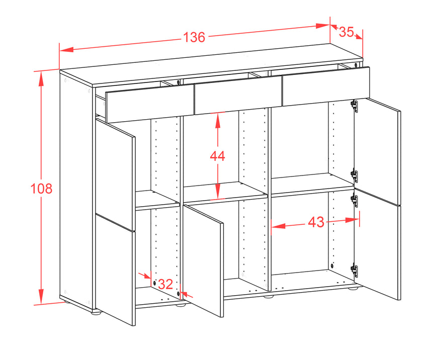 Highboard Serafina, Rost Maße (136x108x35cm) - Dekati GmbH