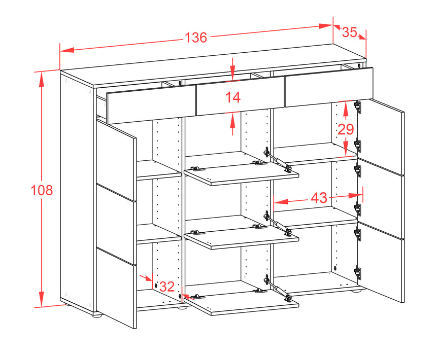 Highboard Stefanie, Rost Maße (136x108x35cm) - Dekati GmbH