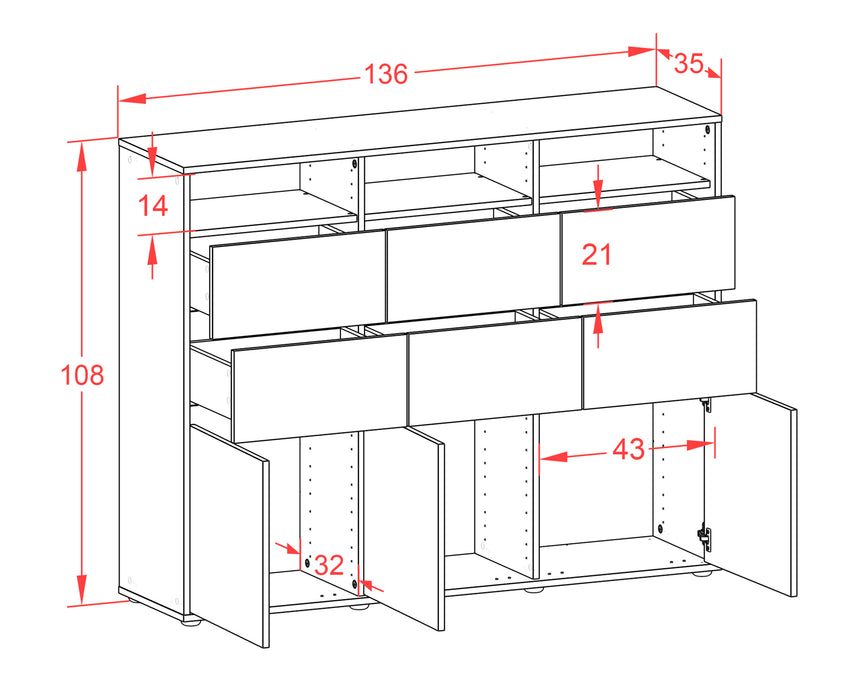 Highboard Tatiana, Rost Maße (136x108x35cm) - Dekati GmbH