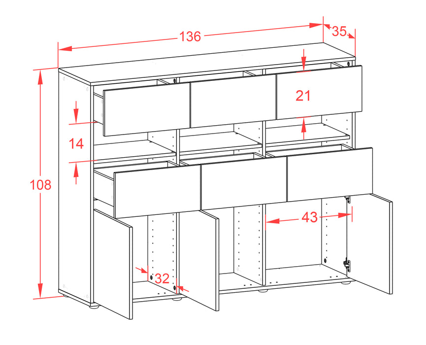 Highboard Teresa, Rost Maße (136x108x35cm) - Dekati GmbH