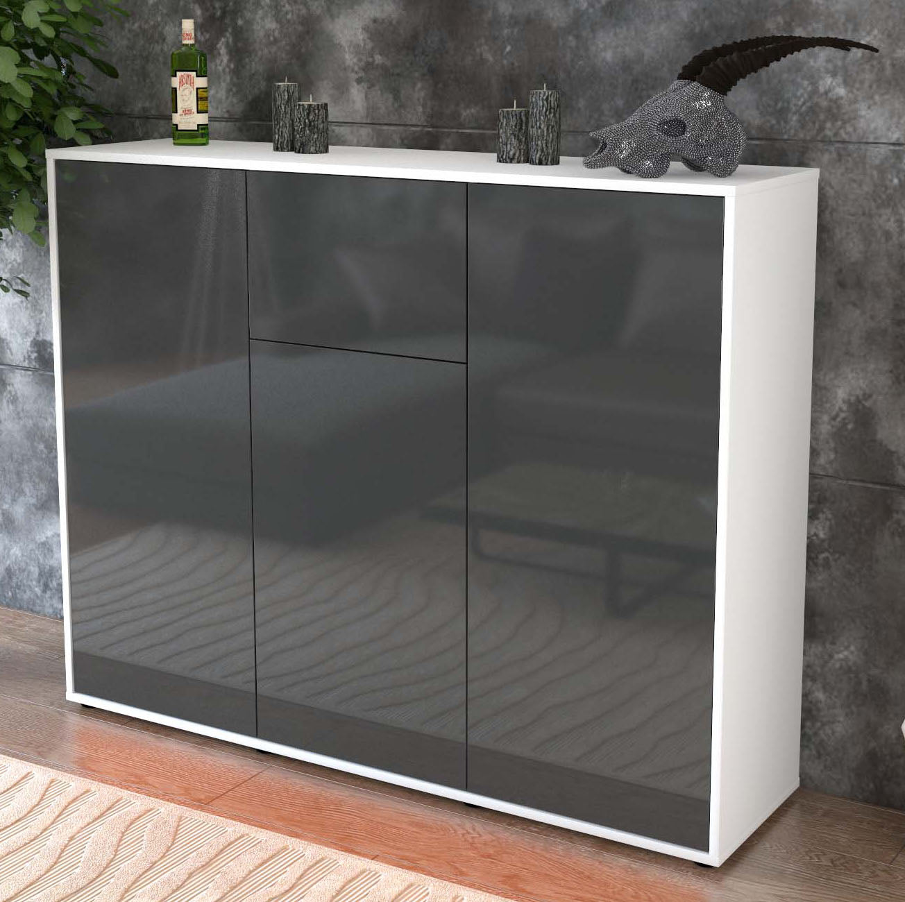 Highboard Lya, Grau Studio (136x108x35cm) - Dekati GmbH