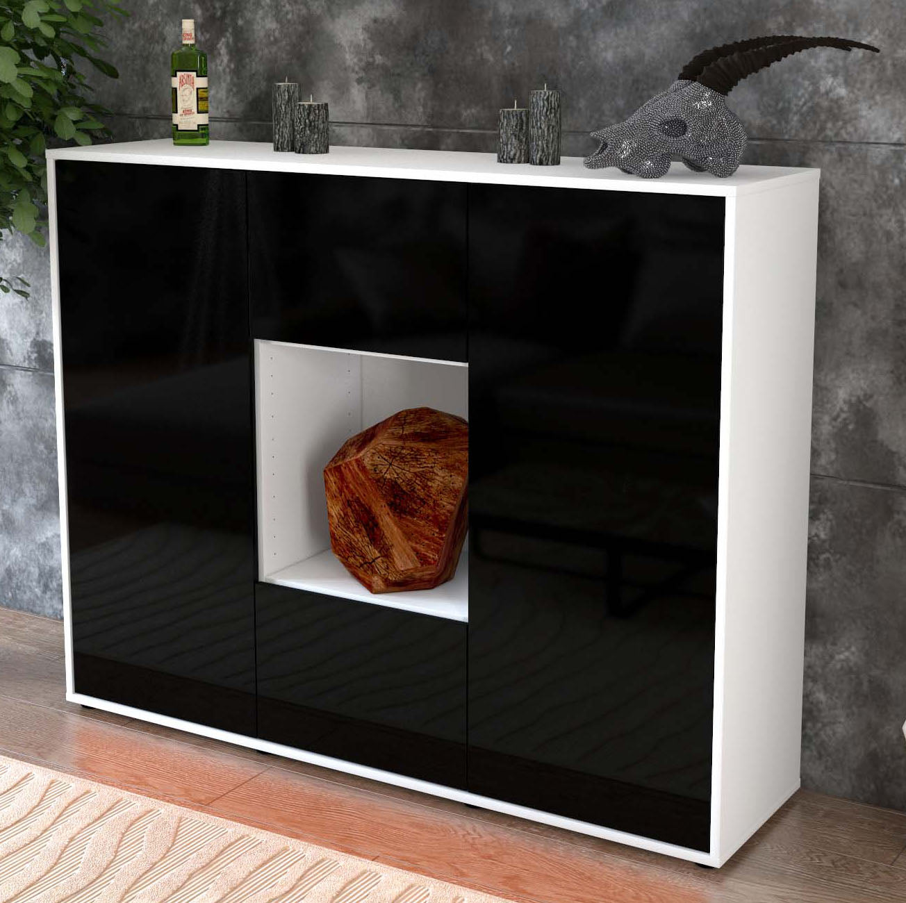 Highboard Mali, Schwarz Studio (136x108x35cm) - Dekati GmbH